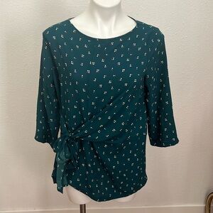Gibson Green Polka Dot Bow Tie Shirt Sz M
